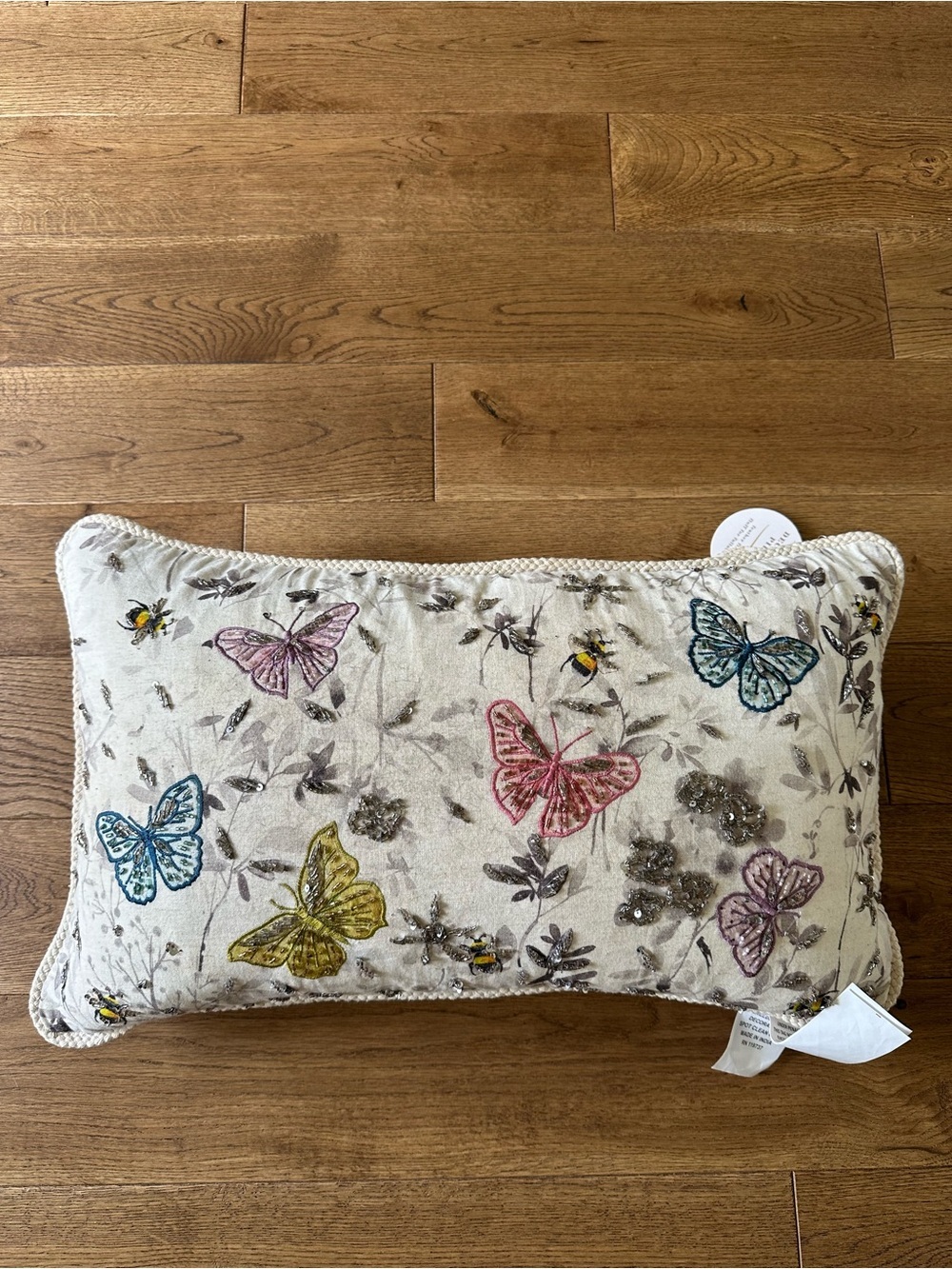 NORDSTROM FLORENCE Decorative Pillow Embroidered Cotton Linen 100% Duck Feathers